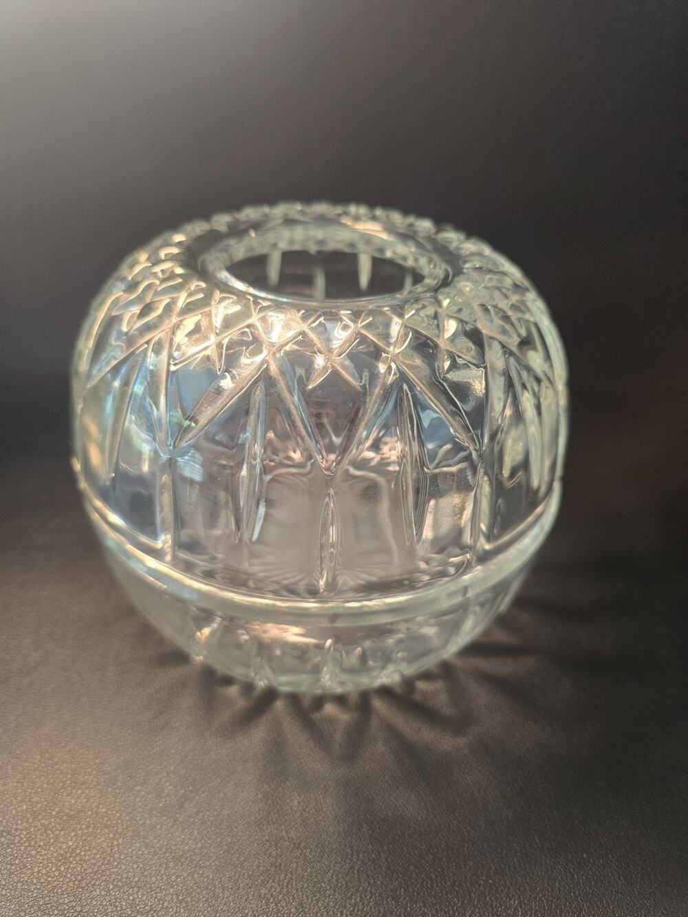 Vintage Homco Clear Cut Glass Fairy Lamp Round 5.5” Diameter